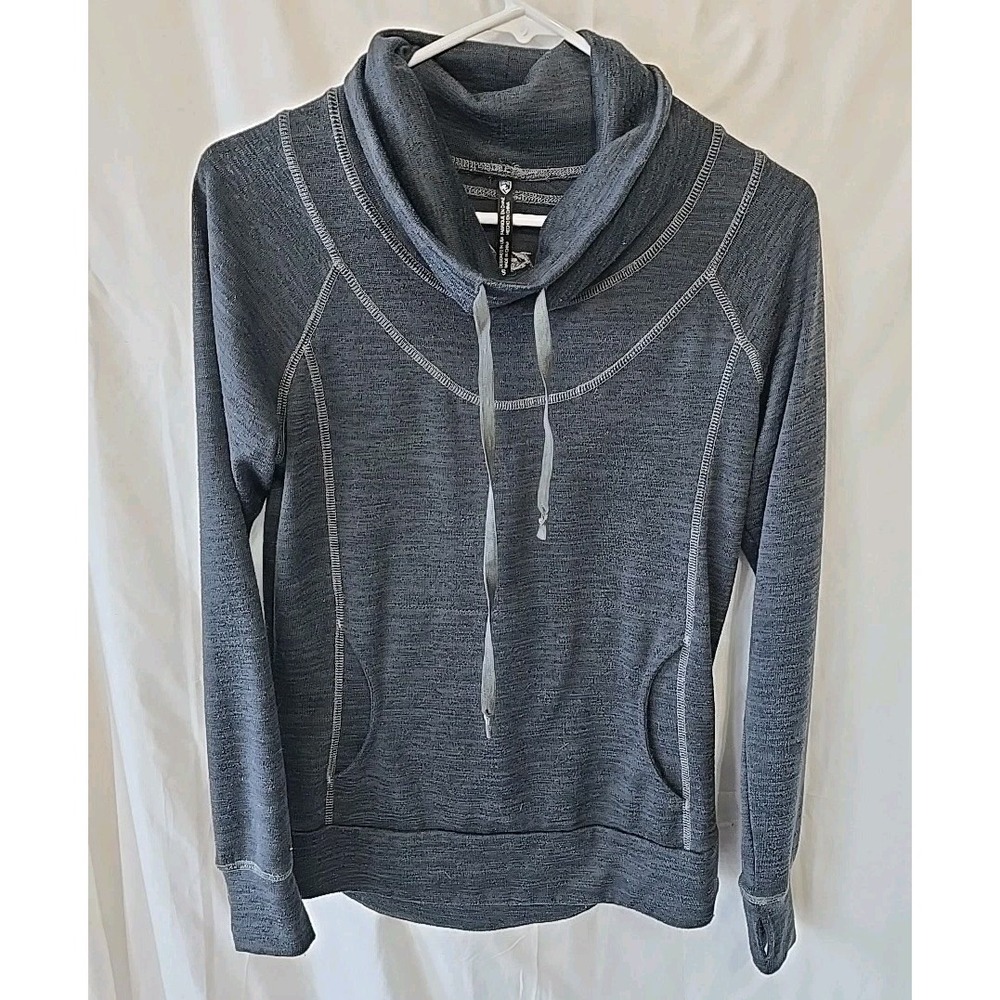 KUHL LEA Women's Funnel Cowl Neck Pullover Dark Gray Size S Pockets Thumb Holes